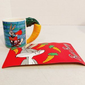 Vtg 1995 3D Bugs Bunny Coffee Mug  and Personal -sized Mat Warner Bros.